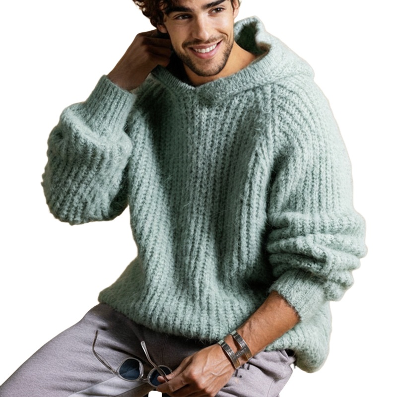 Men’s Classic Casual Solid Color Knit Hoodie MTA1574J6U Light Blue