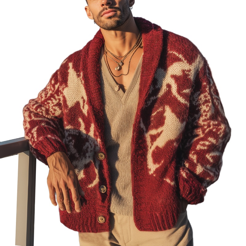 Men’s Classic Colorblock Jacquard Button Knit Cardigan MTA1438J4U Red