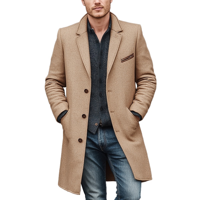 Men’s Winter Simple Faux Wool Mid-length Coat MTA1597J3P Oatmeal