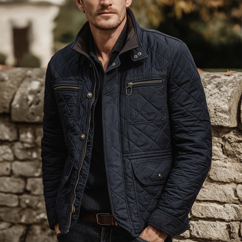 Men’s Winter Vintage Cotton Quilted Stand Collar Jacket MTA1515J0P Navy