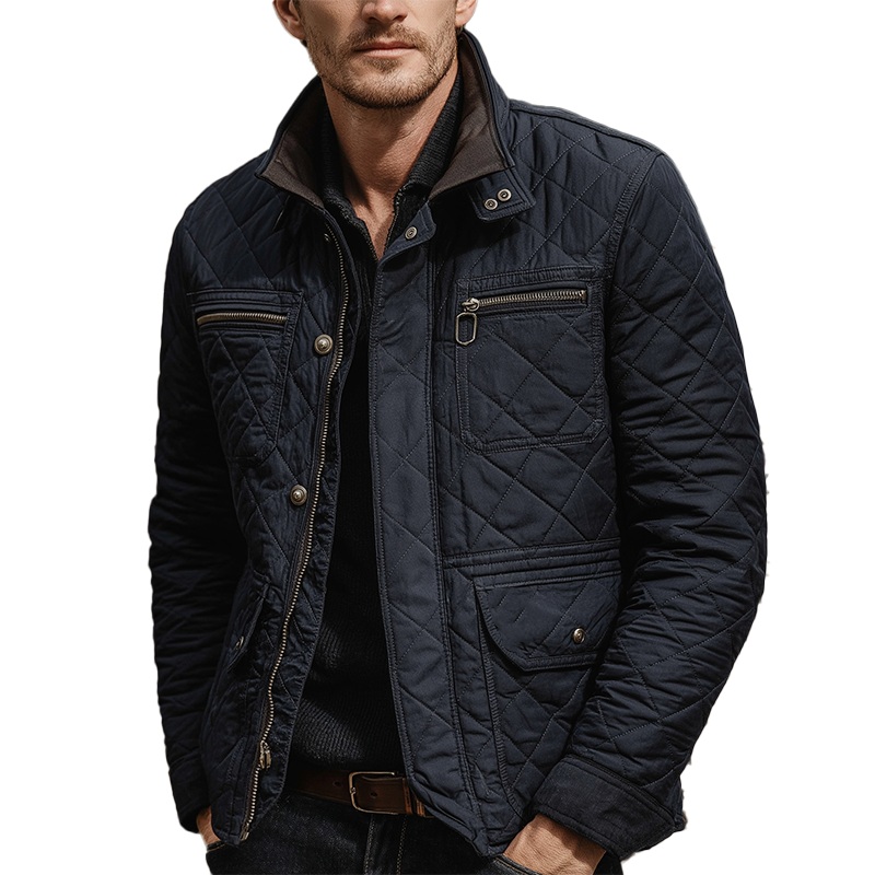 Men’s Winter Vintage Cotton Quilted Stand Collar Jacket MTA1515J0P Navy