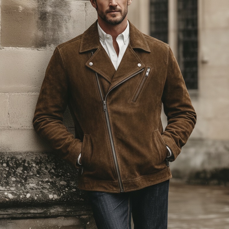 Men’s Winter Vintage Faux Suede Zip-Up Jacket MTA1562J8P Brown