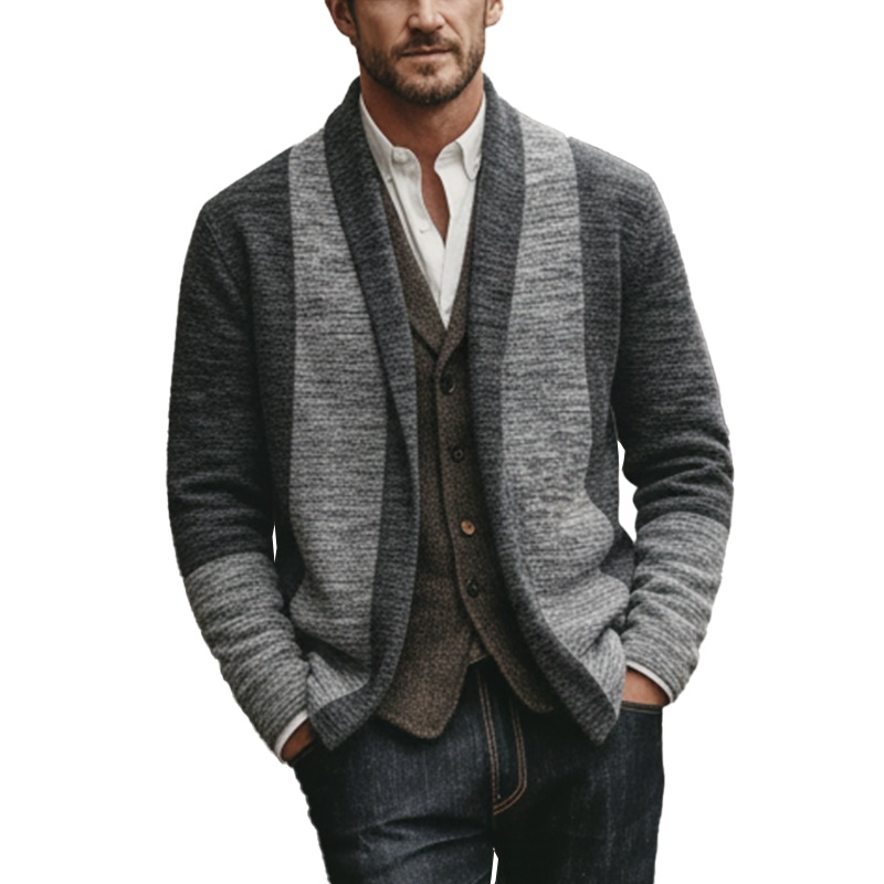Men’s Winter Retro Stitching Faux Cashmere Knit Cardigan MTA1671J6P Grey