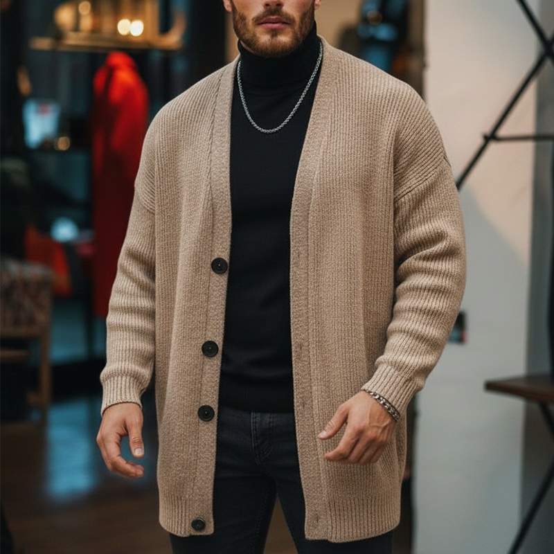 Men’s Winter Simple Button Closure Cotton Knit Cardigan MTA1776J7P Camel