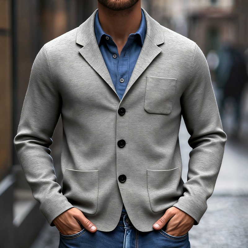 Men’s Casual Blend Lapel Multi-pocket Jacket MTA1747J9X Light Gray