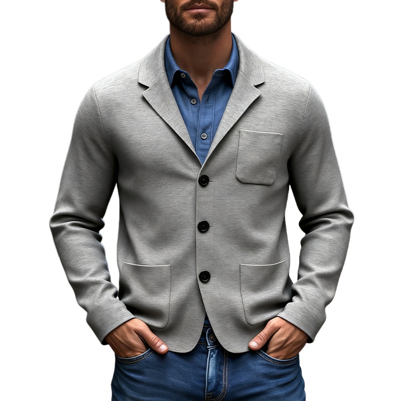 Men’s Casual Blend Lapel Multi-pocket Jacket MTA1747J9X Light Gray