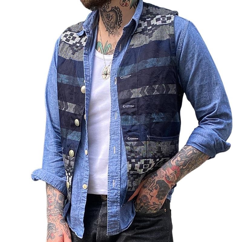 Men’s Retro Casual Ethnic Style Printed Vest 27154104TO Blue