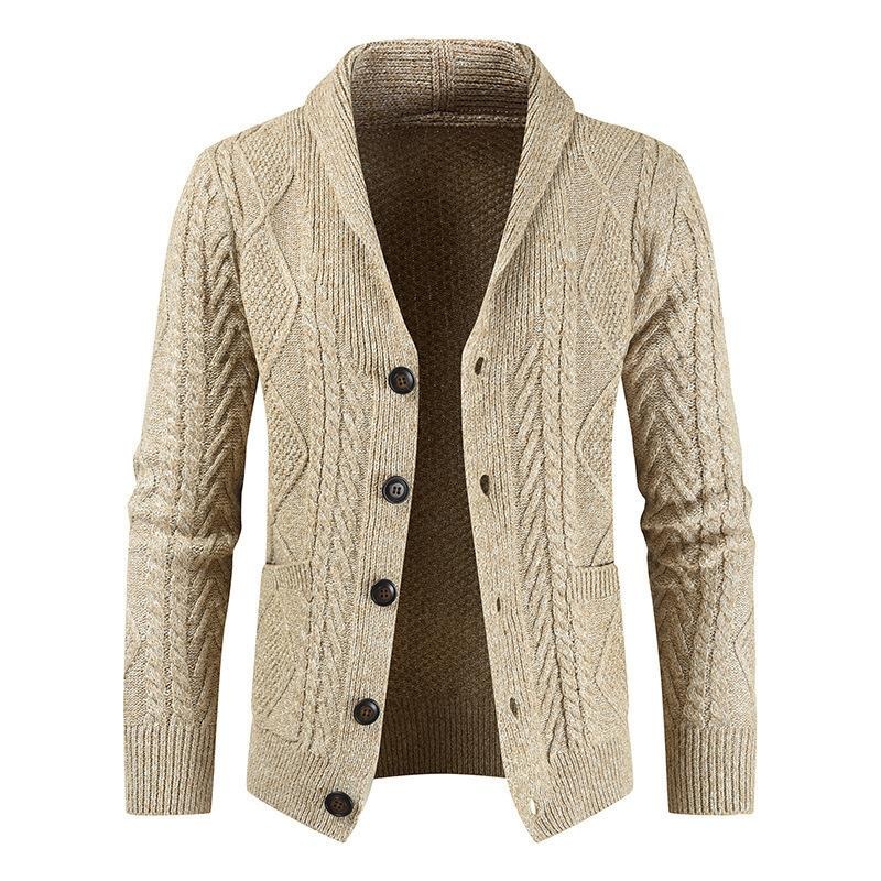 Men’s Solid Color Cardigan Single Breasted Sweater 44620688X Light Khaki
