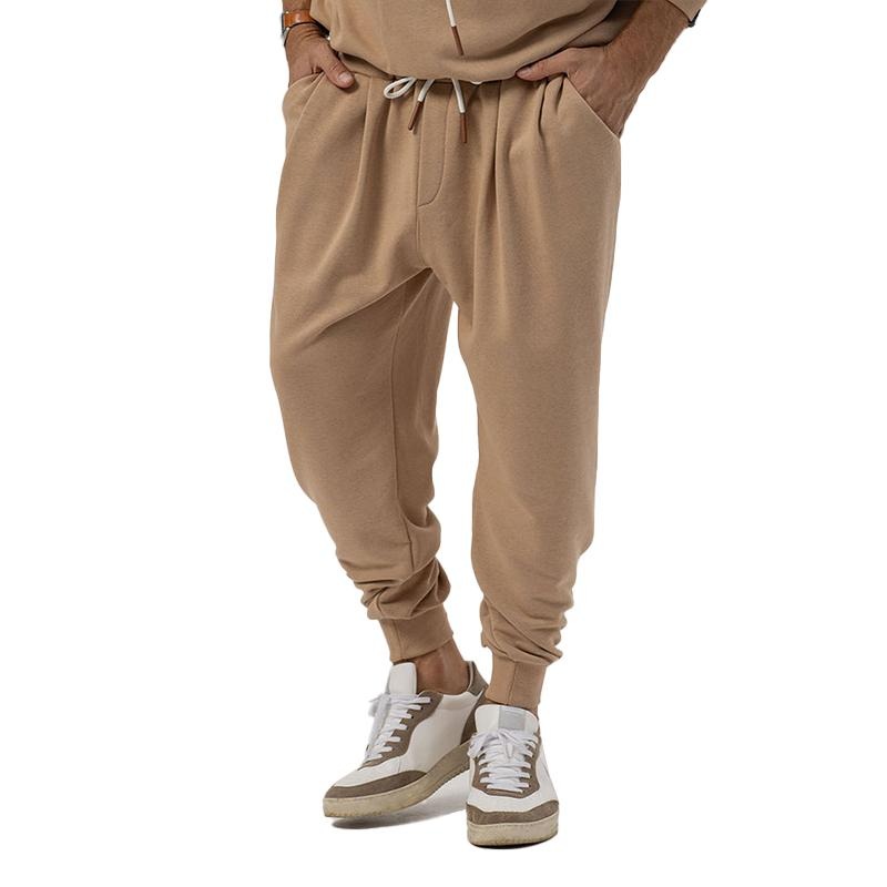 Men’s Solid Color Loose Elastic Waist Sports Casual Trousers 49308794Z Camel