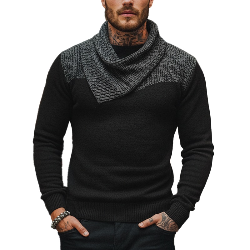 Men’s Winter Vintage Cotton Knit Sweater (Detachable Collar) MTA2191J2P Black