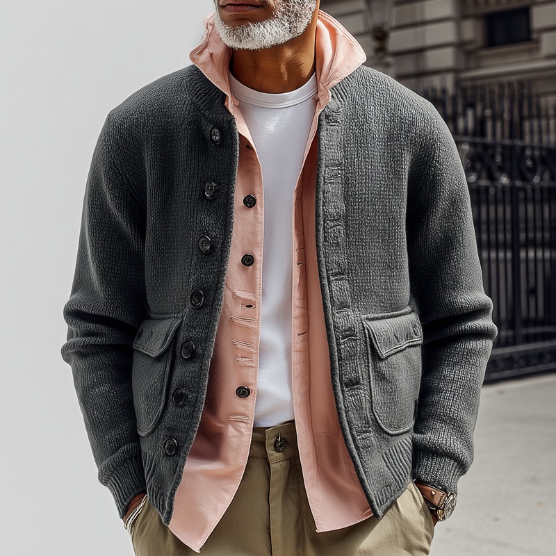 Men’s Winter Vintage Cotton Knitted Loose Cardigan MTA2100J4P Grey
