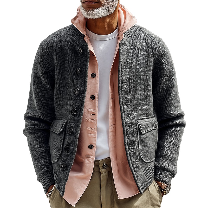 Men’s Winter Vintage Cotton Knitted Loose Cardigan MTA2100J4P Grey