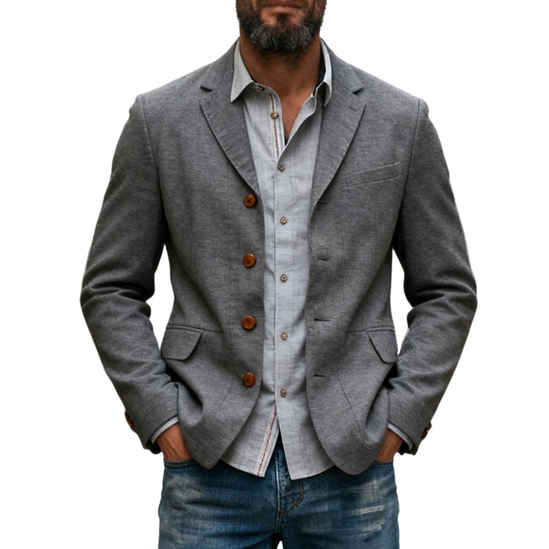 Men’s Casual Cotton Blend Single-Breasted Blazer MTA2274J7X Light Gray