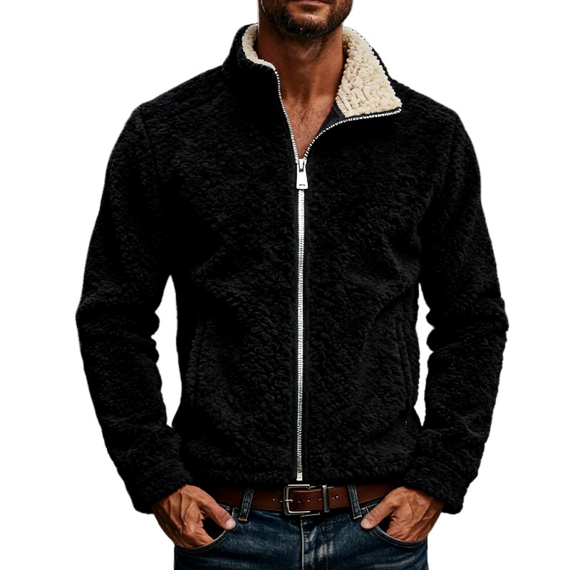 Men’s Loose-Fit Contrast Fleece Zip-Up Jacket MTA2262J9X Black