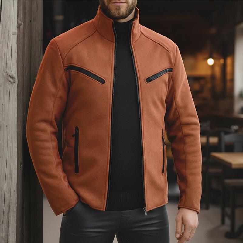 Men’s Winter Fashion Faux Suede Stand Collar Zipper Jacket MTA2211J0P Bombay Brown