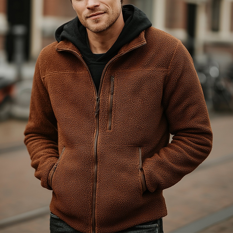 Men’s Winter Fashion Polar Fleece Zipper Warm Jacket MTA2214J6P Brown