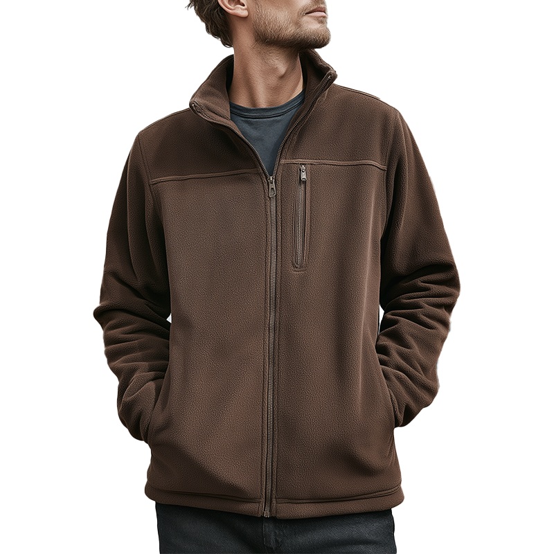 Men’s Winter Retro Thin Polar Fleece Stand Collar Zipper Jacket MTA2268J2P Coffee