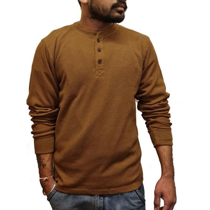 Men’s Solid Color Long Sleeve T-Shirt 81688433X Khaki