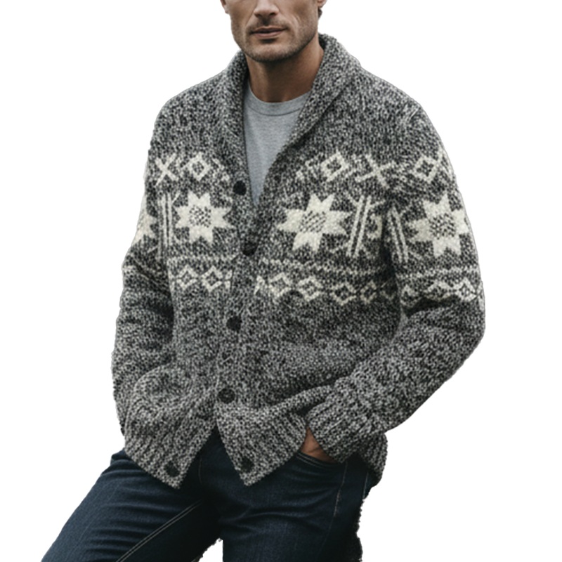 Men’s Winter Vintage Knitted Jacquard Cotton Cardigan MTA1679J2P Grey