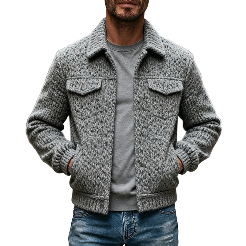 Men’s Blended Solid Color Faux Wool Lapel Button Jacket MTA2471J3X Gray