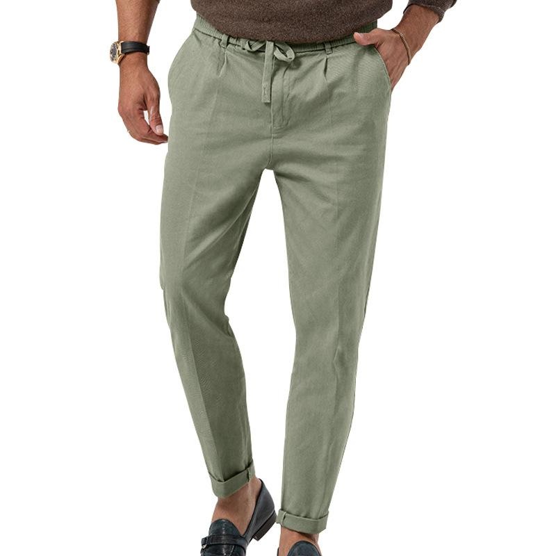 Men’s Solid Color Drawstring Elastic Waist Straight Trousers 06224392Z Light Green