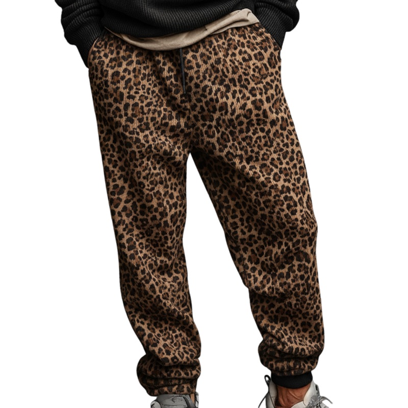 Men’s Classic Casual Leopard Corduroy Elastic Waist Pants MTA2444J5K Leopard