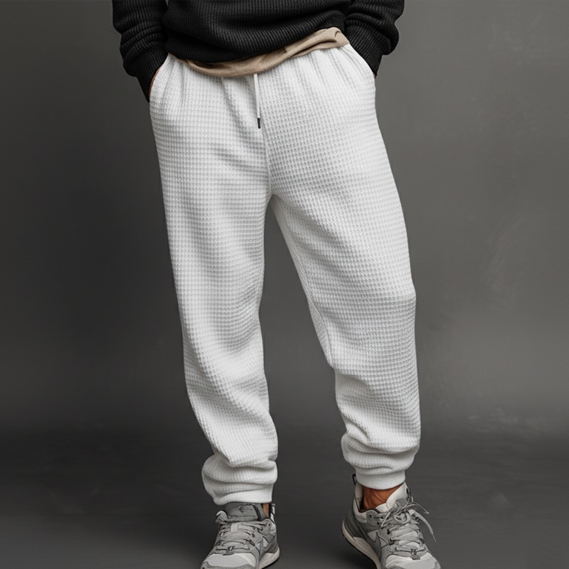 Men’s Classic Casual Waffle Elastic Waist Pants MTA2499J2K White