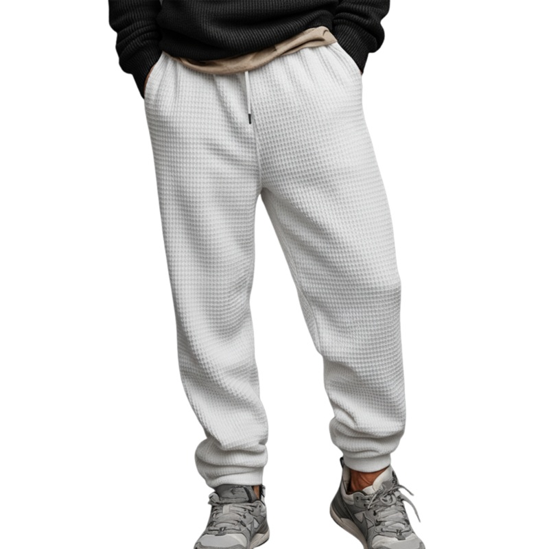 Men’s Classic Casual Waffle Elastic Waist Pants MTA2499J2K White