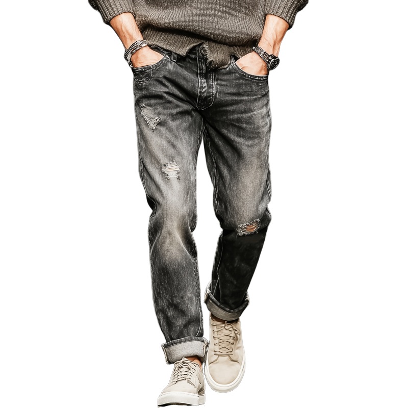 Men’s Classic Distressed Ripped Straight Jeans MTA2495J4U Dark Gray