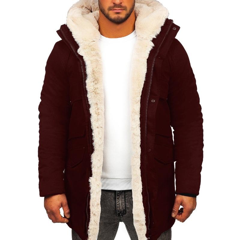 Men’s Solid Color Thickened Warm Imitation Leather Hooded Coat 54428748X Black