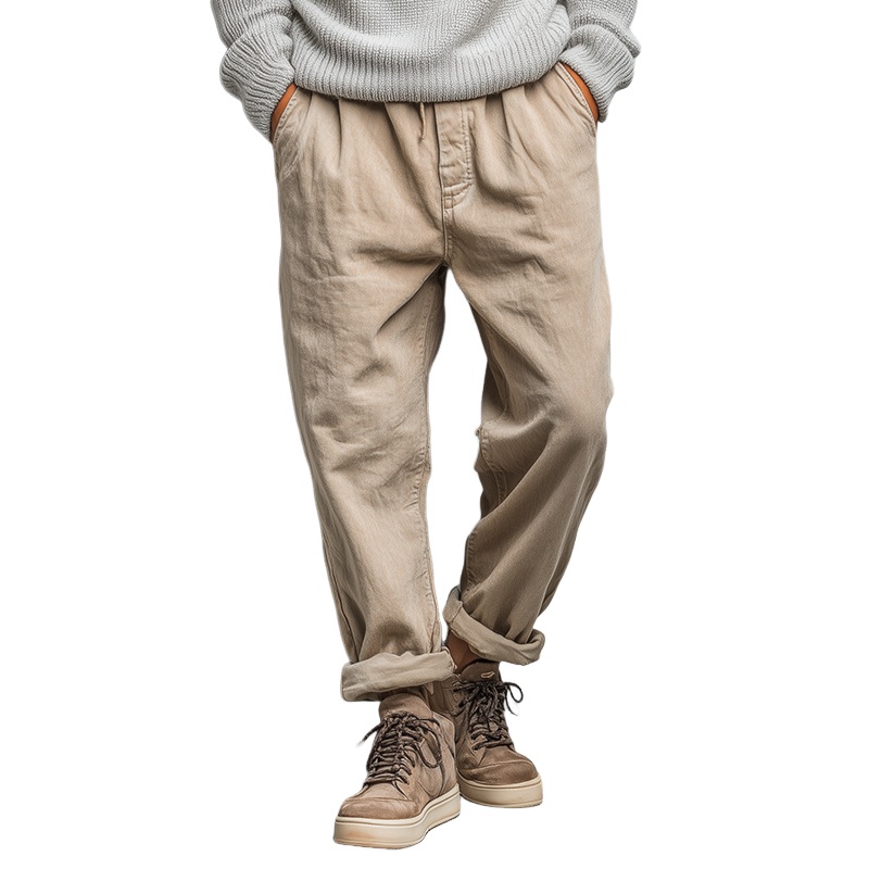 Men’s Vintage Casual Cotton Washed Drawstring Pants MTA2493J8TO Photo Color