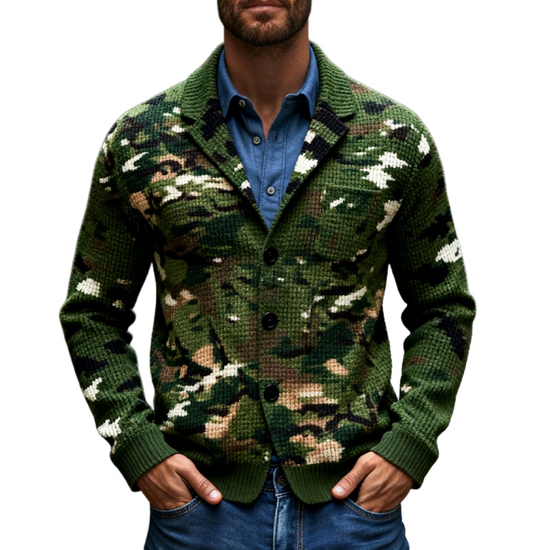 Men’s Casual Camouflage Waffle Print Lapel Blazer MTA2417J1X Army Green