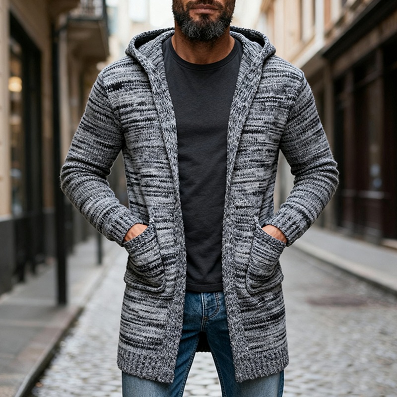 Men’s Knitted Blend Hooded Mid-length Cardigan MTA2558J9X Gray