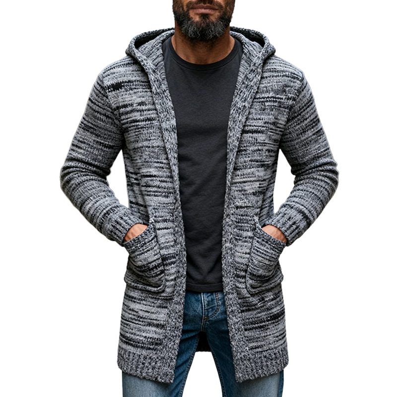 Men’s Knitted Blend Hooded Mid-length Cardigan MTA2558J9X Gray