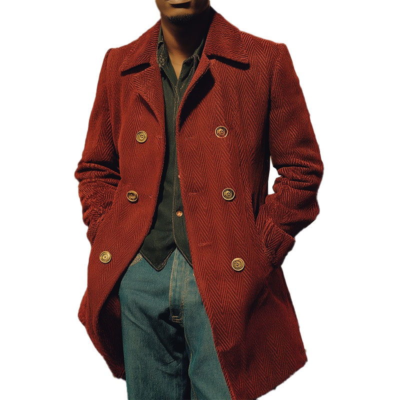 Men’s Winter Fashion Herringbone Velvet Double-Breasted Coat MTA2788J3P Red