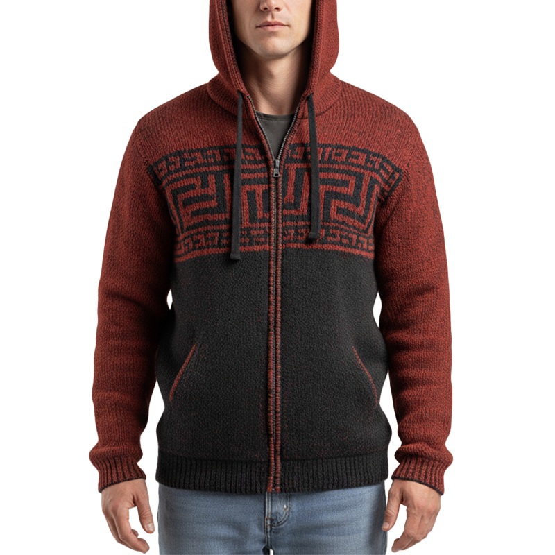 Men’s Winter Fashion Knitted Jacquard Cotton Zipper Cardigan MTA2344J9P Red