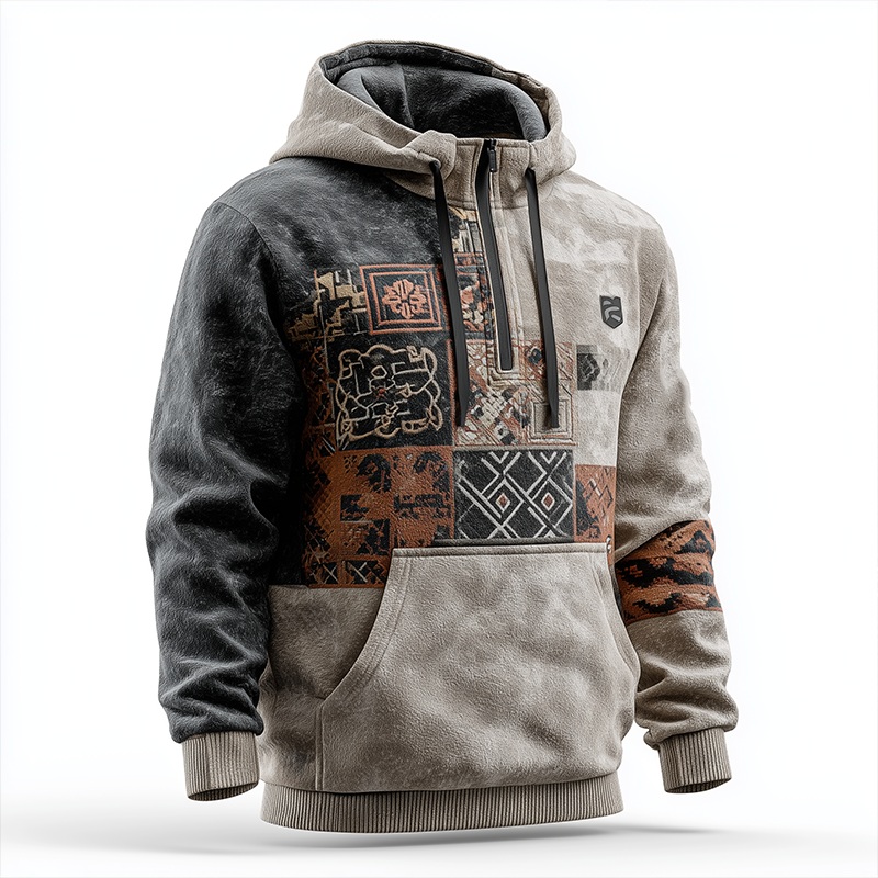 Men’s Winter Fashion Polar Fleece Printed Half-Zip Hooded Sweatshirt MTA2783J7P Grey