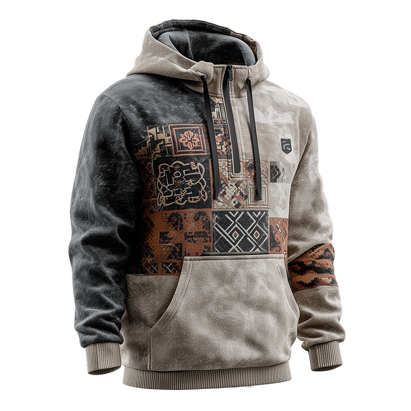 Men’s Winter Fashion Polar Fleece Printed Half-Zip Hooded Sweatshirt MTA2783J7P Grey