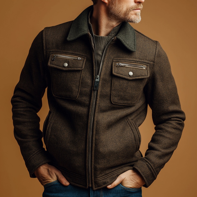 Men’s Winter Vintage Herringbone Faux Wool Jacket MTA2788J8P Brown
