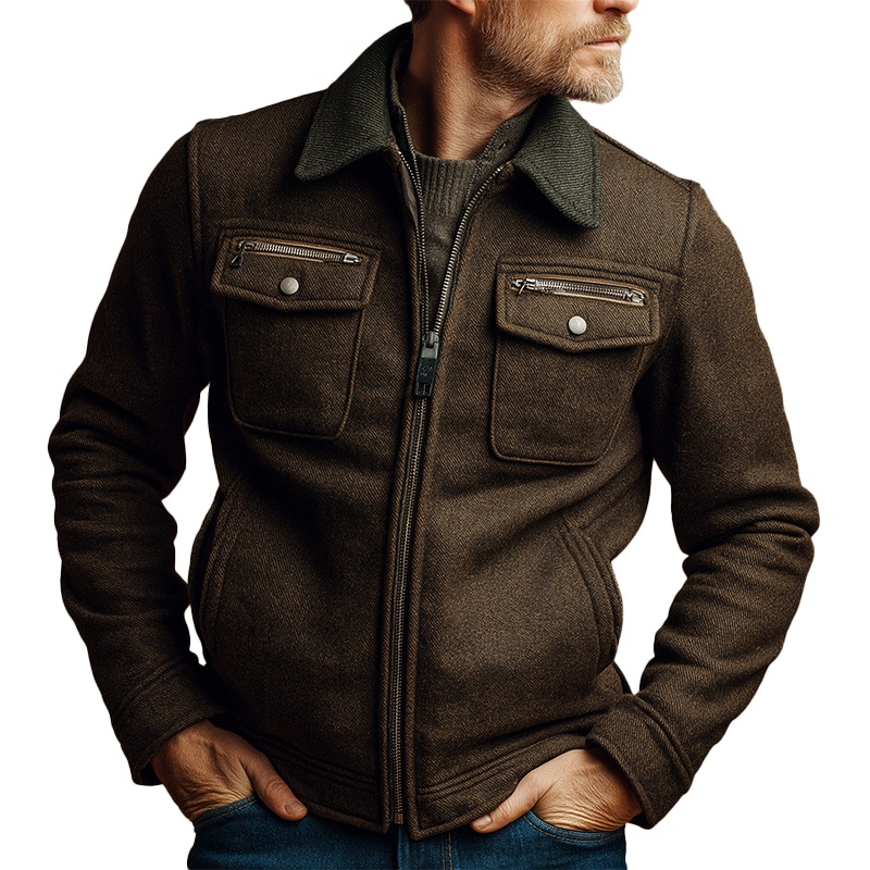 Men’s Winter Vintage Herringbone Faux Wool Jacket MTA2788J8P Brown