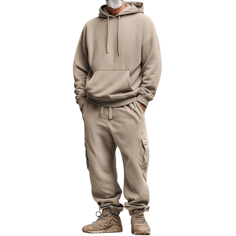 Men’s Retro Casual Hoodie And Pants Two-Piece Set MTA2806J3TO Beige