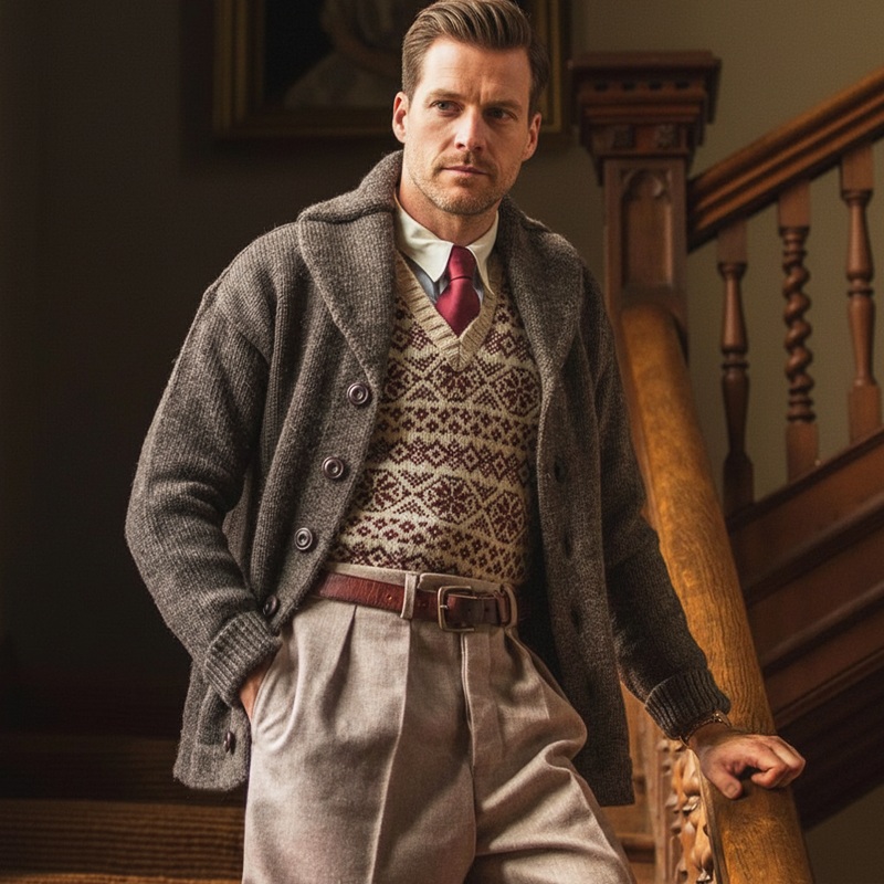 Men’s Classic Gray-brown Casual Button-down Knit Cardigan MTA2845J7U Gray-brown