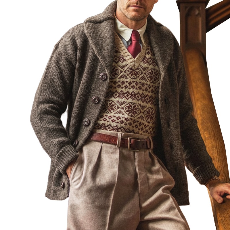 Men’s Classic Gray-brown Casual Button-down Knit Cardigan MTA2845J7U Gray-brown