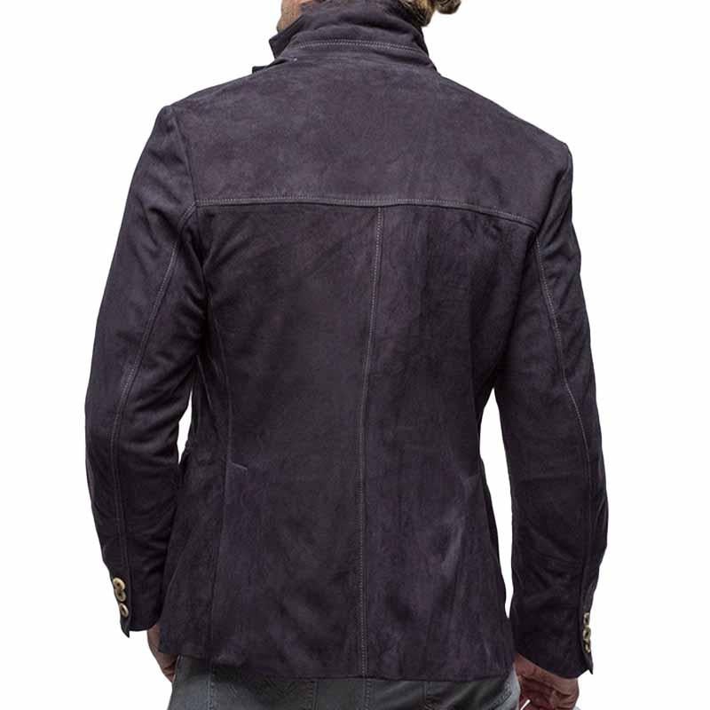 Men’s Solid Lapel Suede Blazer 95284392X Navy