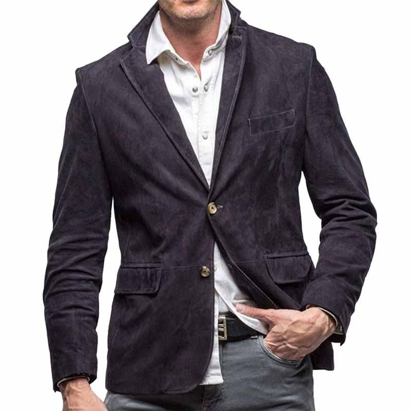 Men’s Solid Lapel Suede Blazer 95284392X Navy