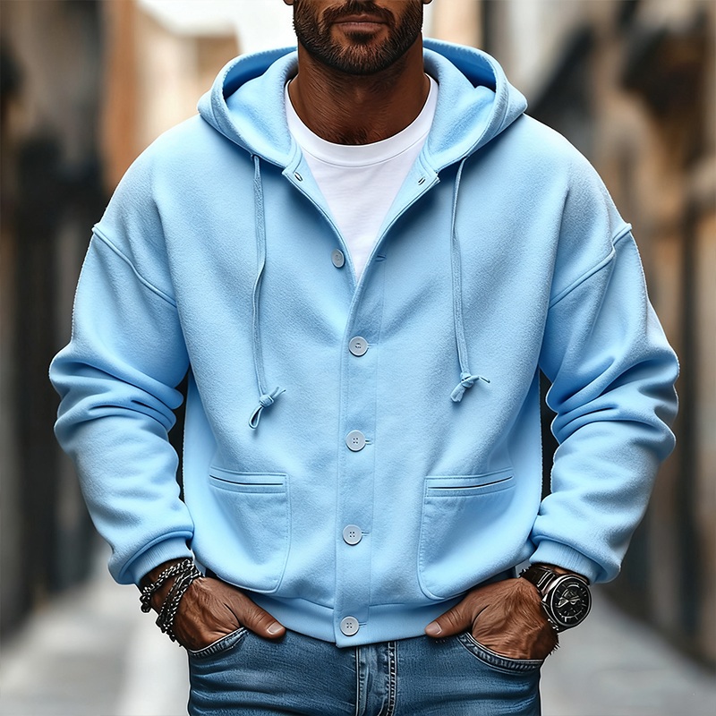 Men’s Blended Multi-pocket Button-down Hooded Jacket MTA2991J2X White