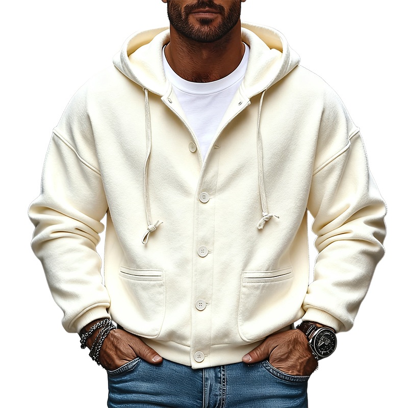 Men’s Blended Multi-pocket Button-down Hooded Jacket MTA2991J2X White