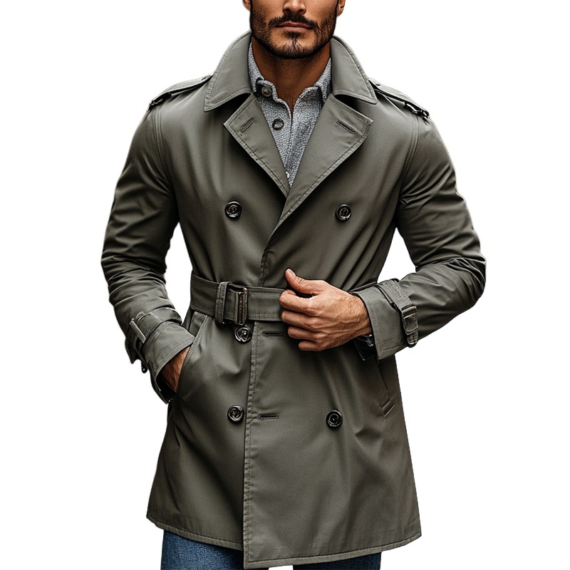 Men’s Casual Double-Breasted Mid-Length Trench Coat MTA3056J6X Green