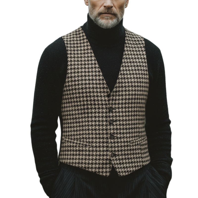 Men’s Classic Business And Casual Faux Houndstooth Vest MTA3000J9K Camel