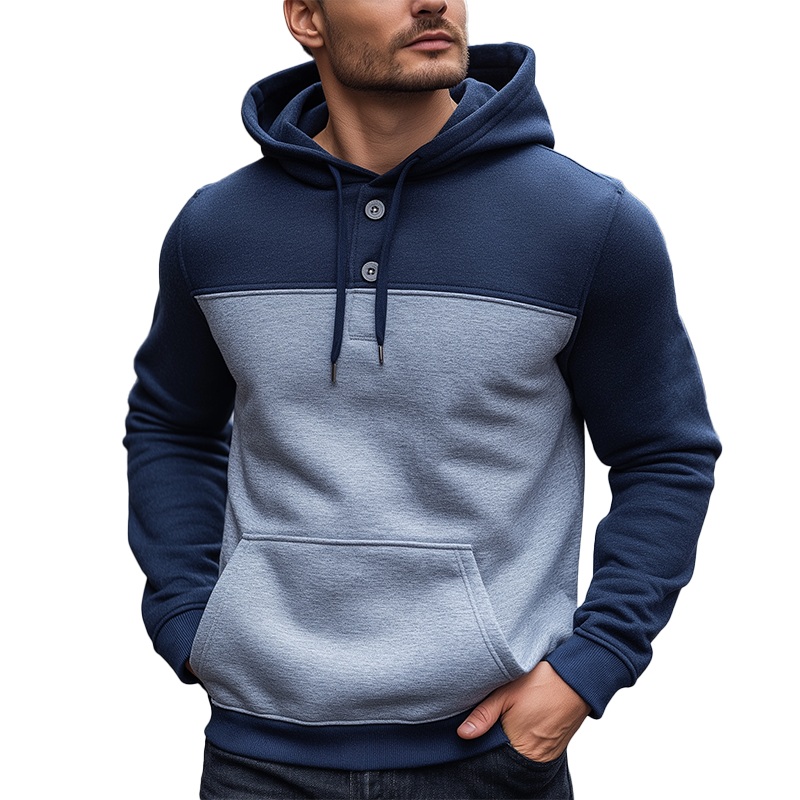 Men’s Winter Retro Color Block Cotton Blend Hooded Sweatshirt MTA3071J1P Navy